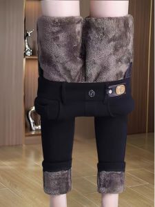 Womens High Waist Thickened Fleece Lined Skinny Pants Autumn Winter New Style Bootcut Pants High Elasticity Little Black Pants