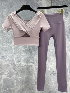 Professional Yoga Fitness Clothing Set Womens Short Sleeve Mesh High Waist Beautiful Back Quick Dry Sportswear Breathable