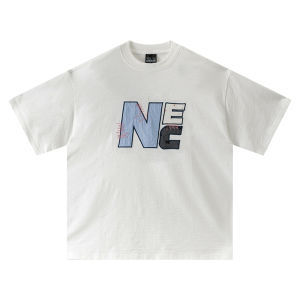 เสื้อยืดคอกลมแขนสั้นผ้าฝ้ายสไตล์อเมริกันย้อนยุค ลายตัวอักษร ทรงหลวม แฟชั่นสำหรับทั้งชายและหญิง ฤดูร้อน 2025