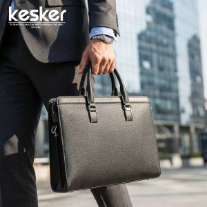 Cross-Textured Leather Business Casual Multi-Layer Document Bag