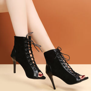 DIANCHA | Pointed Toe Peep Toe Ankle Boots Thin Heel