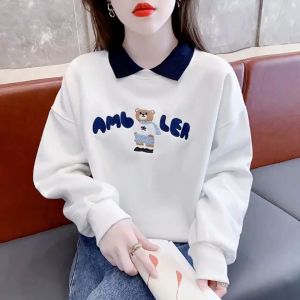 เสื้อสเวตเตอร์ตัวสั้นนักเรียนแฟชั่น ตะวันตกแผงความคมชัดรุ่นเกาหลีหลวมคอโปโลอเนกประสงค์