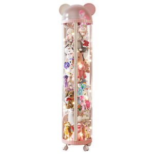Large Capacity Doll Storage Bucket Transparent Display Stand Adorable Plush Toy Organizer Cute Cartoon Style Living Room Ready