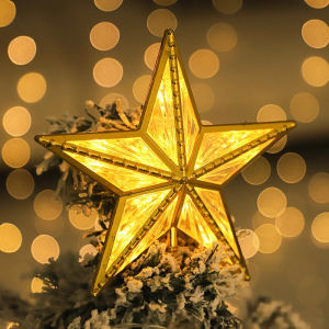 【Hibeautylife】Led Christmas Tree Top Star Light Glowing Five-pointed Xmas Ornaments New Year Party Decor