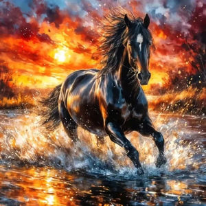 Jigsaw Puzzle 500/1024PCS Horse Sunset Landscape Animal Artwork Stress Relief Puzzle Wall Art Decor Gift
