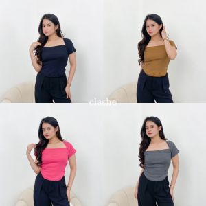 Quilla Top Rib: Baju Wanita Atasan Lengan Pendek Korean Style Kekinian Terbaru Ootd by Clashe