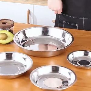 Nipiin 16-26CM Stainless Steel Plate Round Dinner Silver Dish Food Tray Fish Plate Tableware 3pcs/set