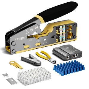 ZOERAX | Bộ Dụng Cụ Bấm RJ45 8 Trong 1 ZoeRax Với Bộ Kiểm Tra Cáp Kìm Cắt Dây 50 Đầu Nối Cat 6 & Bộ Bảo Vệ Chống Căng Cho Mạng Lưới