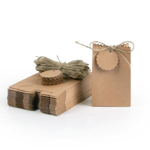 10/20pcs Retro กระดาษคราฟท์กระเป๋าเชือกกัญชางานแต่งงานวันเกิดสําหรับเกสต์บรรจุภัณฑ์ของขวัญกระเป๋า Candy กล่อง Christmas PARTY