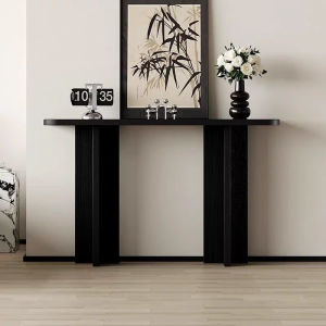 Wabi-Sabi Style Carbonized Black White Basswood Entrance Table Wall-Near Narrow Solid Wood Case Study Table Entrance Hall Table