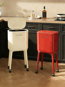 Hourleey | Large Capacity Covered Kitchen Trash Bin High Aesthetic Movable No Bend Required