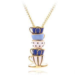 Fashion Enamel Teacup Necklace Women Creative Teapot Pendants Teacup Pendant Sweater Chain Jewelry Clothing Accessories