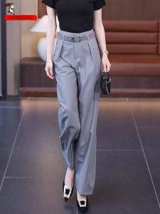 กางเกงขายาวทรงตรงสีเทา ทรงหลวม ทรงสูท สำหรับผู้หญิง ฤดูใบไม้ร่วง 2025 กางเกงขายาวทรงตรงเอวสูง แฟชั่น Tucano