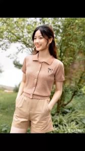 Áo Polo Nữ Chất Len Tăm Mềm Mịn Thoáng Mát - Cổ Bẻ Họa Tiết Nơ Ngắn Tay Trơn Co Giãn 4 Chiều