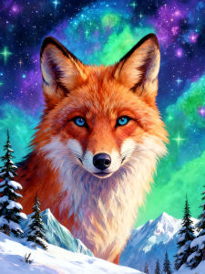 Huacan Full Square Round Diamond Painting Fox Winter Diamond Mosaic Animal Landsacape Art Decorative Paintings
