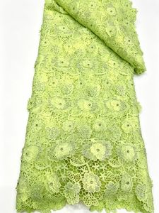 OLEVO | OLEVO 2026 High Quality African Nigerian Embroidery Tulle Cotton Lace Fabric Wedding Party Golden Dress Damask Sequins 5Yard