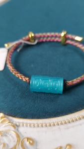 Vòng tay sợi dây cáp phối lu thống đá Amazonite size 11x20 li chạm khắc hoa văn thanh lịch thời trang | Hoa Minh Gem