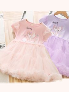 ชุดเดรสเด็กผู้หญิง ทรงเจ้าหญิง แขนสั้น ผ้าผสมคอตตอน ฤดูร้อน เด็กอายุ 1-8 ปี เสื้อผ้าเด็ก ชุดเดรสผ้าตาข่าย เด็กผู้หญิง