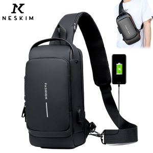 NESKIM Crossbody Bag Waterproof Shoulder Bag Men Anti-Theft Sling Bag Men USB Chest Bag Casual Travel Bag Beg Lelaki Beg Sandang Lelaki Style