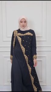Gamis Abaya Turkey Turki Bahan Jersey mix Ceruty Turky Hitam Mewah Dress Busana Muslimah Elegan | Abiyyuco TA9038