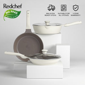 Redchef Nonstick Ti-Ceramic Frying Pan with lid Non Toxic PFAS& PTFE& PFOA Free Frying Pan Suitable for All Stoves(Gas Electric & Induction)