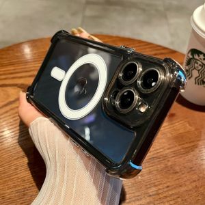 Magsafe Magnetic Absorption iPhone 15 Case Transparent Anti-Fall Airbag Protection Mens Womens Styles Available Simple High-End Design