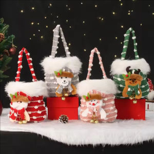 Christmas Knitted Gift Bag Cartoon Santa Claus Snowman Elk Bear Candy Bags Merry Christmas Gift Packaging Plush Bag