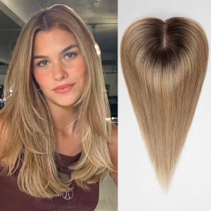 Mái Tóc Nối Ombre Brown Remy Tóc Người Thật Chia Giữa Thẳng Kẹp Cài Kích Thước 4x9cm Đế Lụa Dành Cho Nữ Bị Tóc Mỏng Hoặc Rụng.