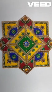 Traditional Handcrafted Acrylic Rangoli | Reusable 17-Piece Decorative Set with Studded Stones | Elegant Festive & Diwali Home Décor (1 Set 8 Inches)