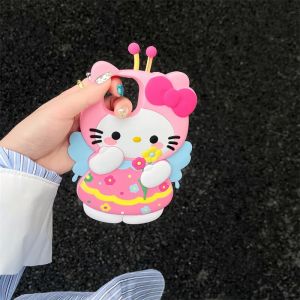 💗 Internet celebrity trend+in stock+COD new 3D pink bow bee cute cartoon Hello Kitty suitable for Apple iPhone 15 14 13 12 11 Pro Ins soft cute cartoon silicone protective phone case