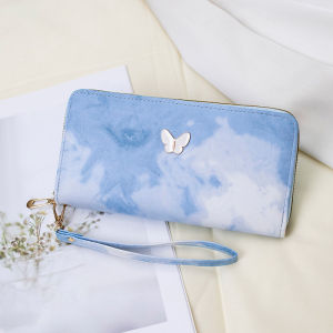 New 2024 Ladies Long Zipper Clutch Bag Butterfly Knot Coin Purse Fashionable Ball Fringe Youth Synthetic Leather Geometric Pattern