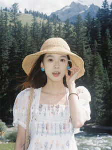 Cool Blue Weaving Heavy Work Design Simplest Style Holiday Earrings for Women Fashionable Unusual Ball Pattern Jewelry