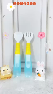 Momosee Sendok Garpu Makan Anak 2in1 Set Alat Makan Anak Elastis Food Grade BPA Free DY13