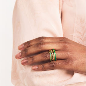 Stainless Steel Mixed Color Multilayer Connecting Rings Luxury Cubic Zirconia 18K Gold Plated Link Chain Stackable Jewelry Gift