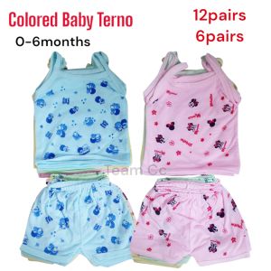 12pairs Colored Baby girl Terno Short Printed Assorted Design for Newborn baby 0-6months