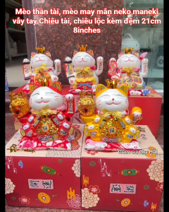 Mèo thần tài mèo may mắn neko maneki vẫy tay Chiêu tài chiêu lộc kèm đệm 21cm 8inches