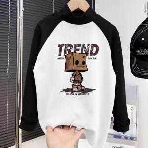 Áo Thun Nam Cổ Cao Dày Dặn Mùa Đông 2025 Áo Thun Dài Tay Ấm Áp Màu Tương Phản Cổ Cao Bằng Vải Nhung Phong Cách Thường Ngày