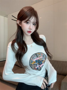 GUZILIAN | Elegant Embroidered Long Sleeve T-Shirt Womens Slim Fit Vintage Button Design Chinese New Style Fashionable Spring Top