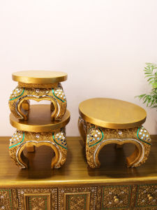 TAIMUJIA | Thai Wooden Shoe Changing Stool Round Small Stool