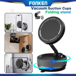 FONKEN Vacuum Suction Cup Mobile Phone Holder Folding Mag/netic Car Mount Bracket for iPhone 16 15 14 Pro Max