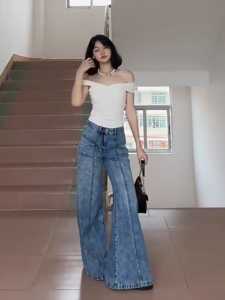 ⚡Port⚡ 2025 new Wide Leg Jeans Women High Waist Loose Pants Jeans Draped Straight Leg