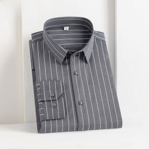 HENGYUANXIANG | Hengyuanxiang Mens Long Sleeve Striped Shirt Standard Fit Youth Fashion Polyester Blend Autumn New Arrival Business Casual