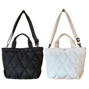 [UEB Mall]Ladies Diamond Lattice Tote Bag Large Capacity Casual Tote Handbag Soft Padded Crossbody Bag Adjustable Strap Puffer Bag