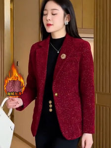 Thickened Cotton Winter Style Korean Fashionable Womens Suit Jacket Bright Sequins Slim Fit Long Sleeve Woolen Coat