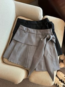 GUZILIAN | Asymmetrical Hem Pleated Mini Skirt Womens Summer Design Sense Tie Waist Cold Tone High Waist Short Skirts Korean Style