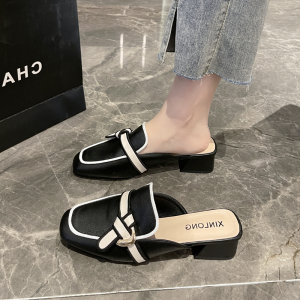 Giày Mules Đế Cao Gót Thời Trang Mùa Hè Cho Nữ Giày Lười Đế Bằng Giày Thường Ngày Chất Liệu PU Đế Cao Su Kiểu Dáng Thời Trang