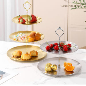 2/3 Layer Fruit Plate Home Living Room Stainless Steel Snack Dish Creative Dried Fruit Basket Candy Dish Cake Stand Salad Bowl