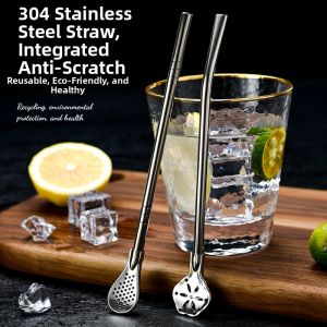 Dual-use Long Straw Spoon for Stirring and Filtering Drinks 304 Stainless Steel