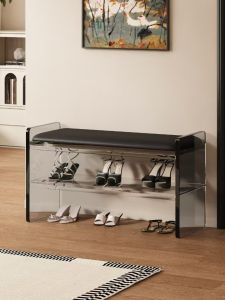 Luxurious Acrylic Entrance Hallway Shoe Bench Long Strip Seating for Home Use Living Room Customizable Storage Function