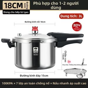 KBH | Nồi Áp Suất Gia Đình Chống Nổ Cấp Thực Phẩm 316L Thép Không Gỉ Cho Bếp Từ